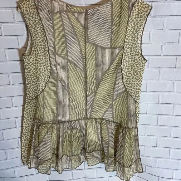 Anthro One September Tan/Yellow Print Top Sz XS - Picture 3 of 3